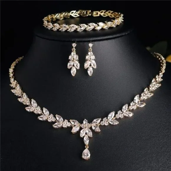 Jewelry 18k Rose Gold Necklace Set Bridal Jewelry Set Cubic